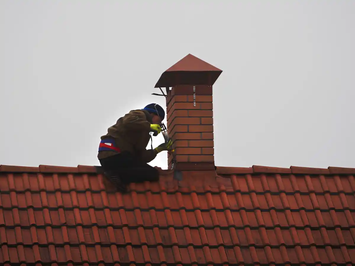 Mason working at the top of a chimney