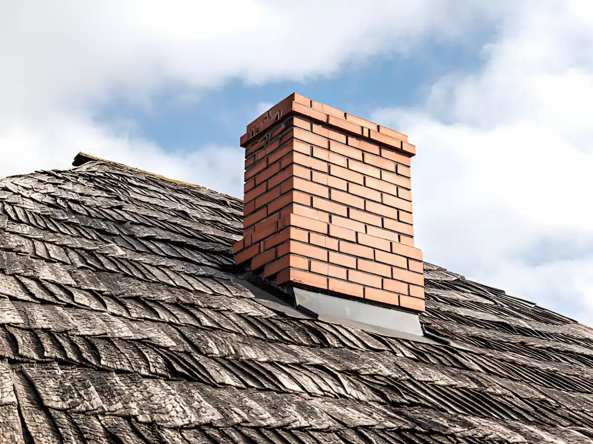 Masonry chimney on a pitched roof