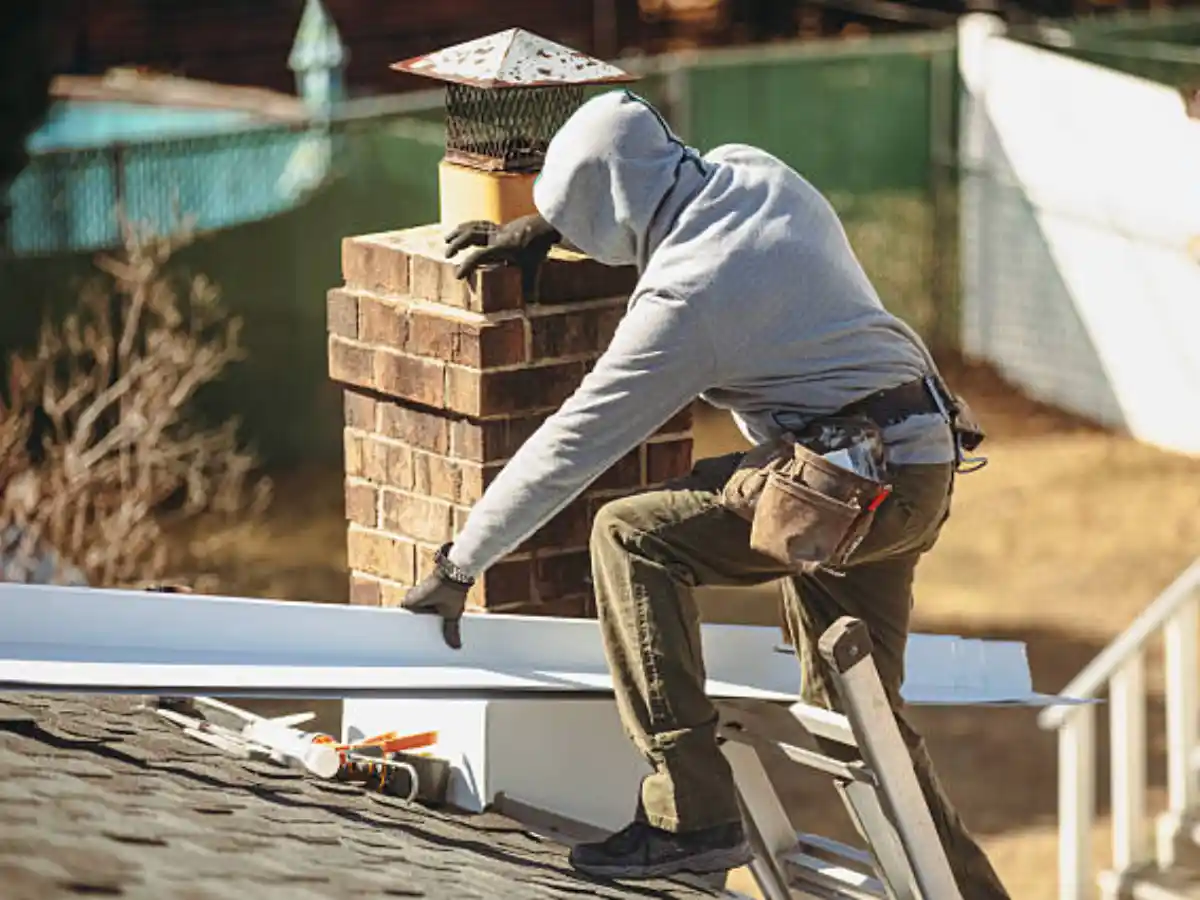 Trowel work on chimney masonry