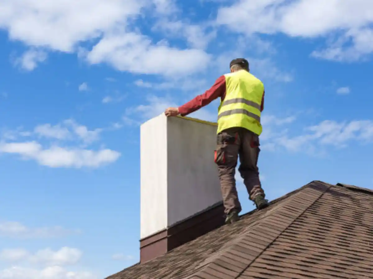 Sweep brushing a flue from the roof