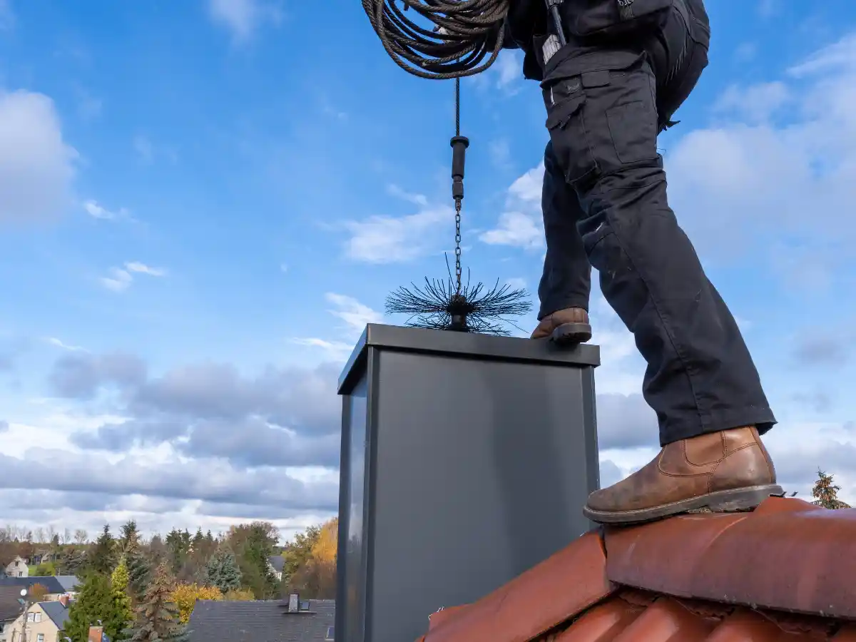 Sweep brushing a flue from the roof