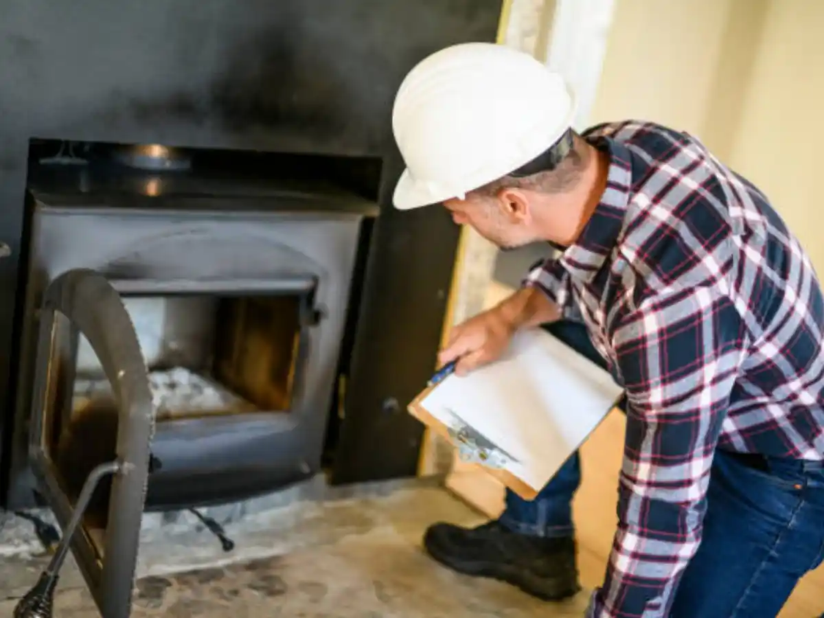 Technician servicing a fireplace insert