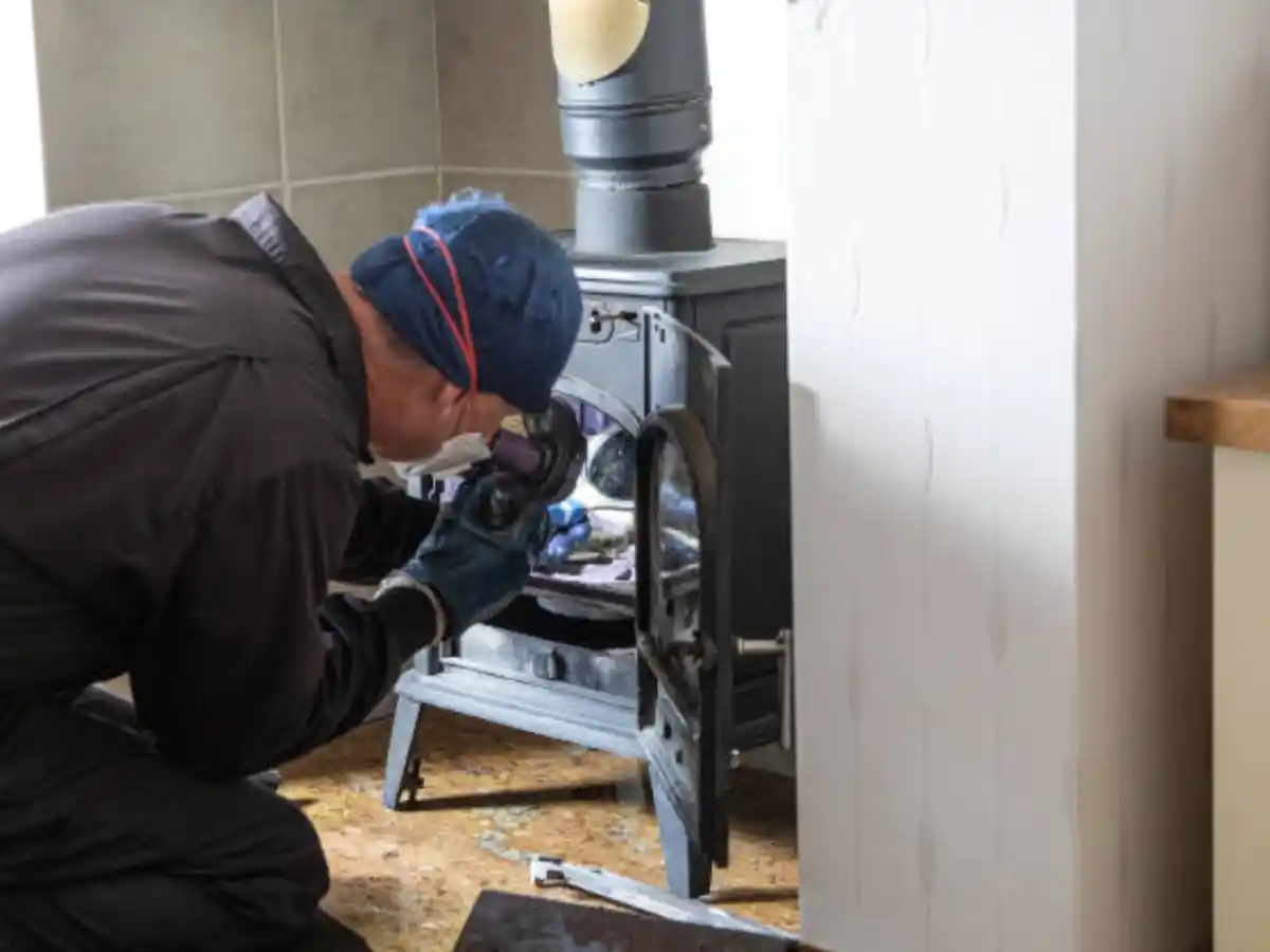 Gas fireplace being checked